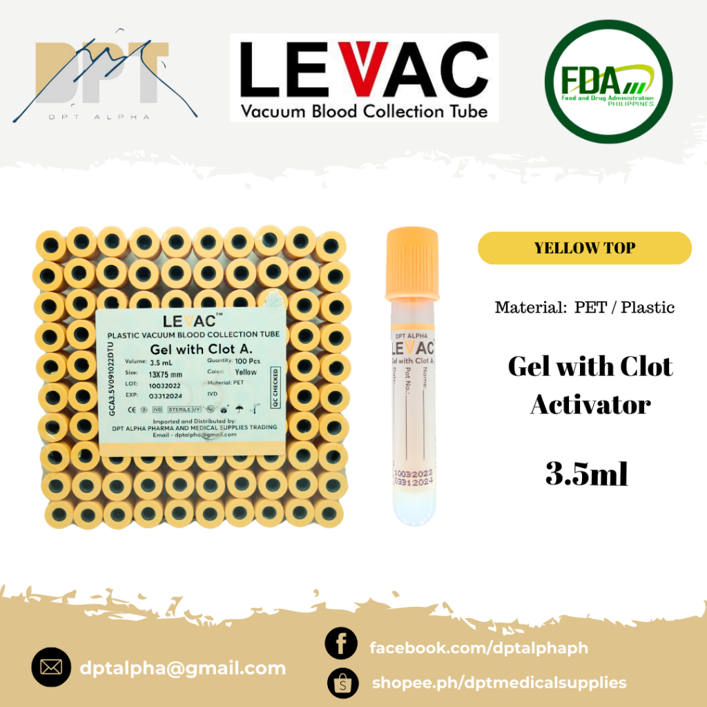 Yellow Top SST Gel and Clot Activator 3.5ml Plastic Vacuum Blood