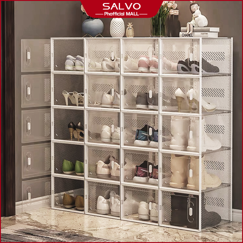 12 Grid Shoe Box Storage Hard plastic Free DIY Foldable Drawer Case ...