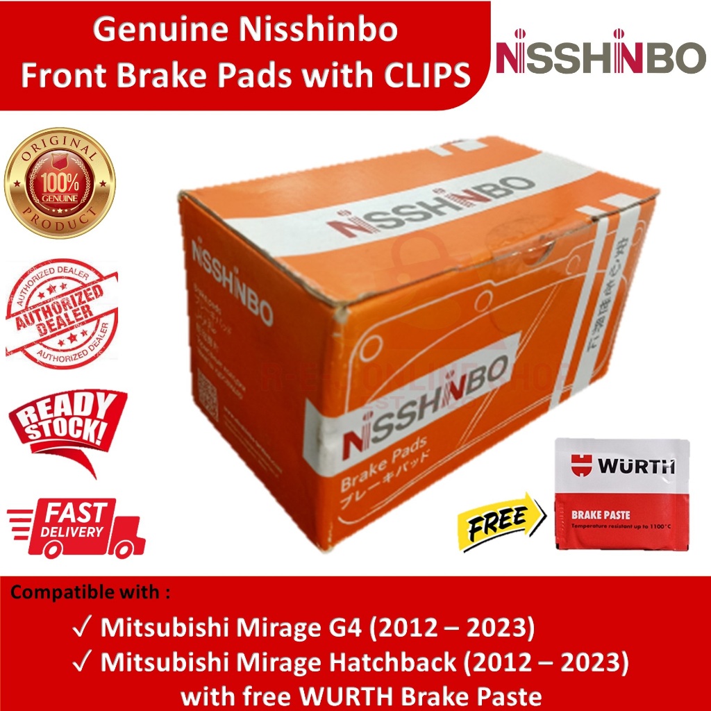 Genuine Nisshinbo Front Brake Pads with CLIPS Mitsubishi Mirage G4