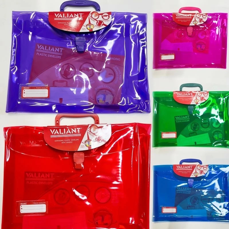 1PC Valiant Expanding Plastic Envelope With Handle Push lock Bag Office