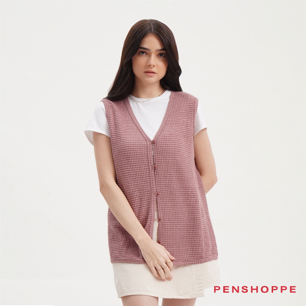 Penshoppe Crochet Knit Vest For Women (Old Rose/Sand) | Shopee Philippines