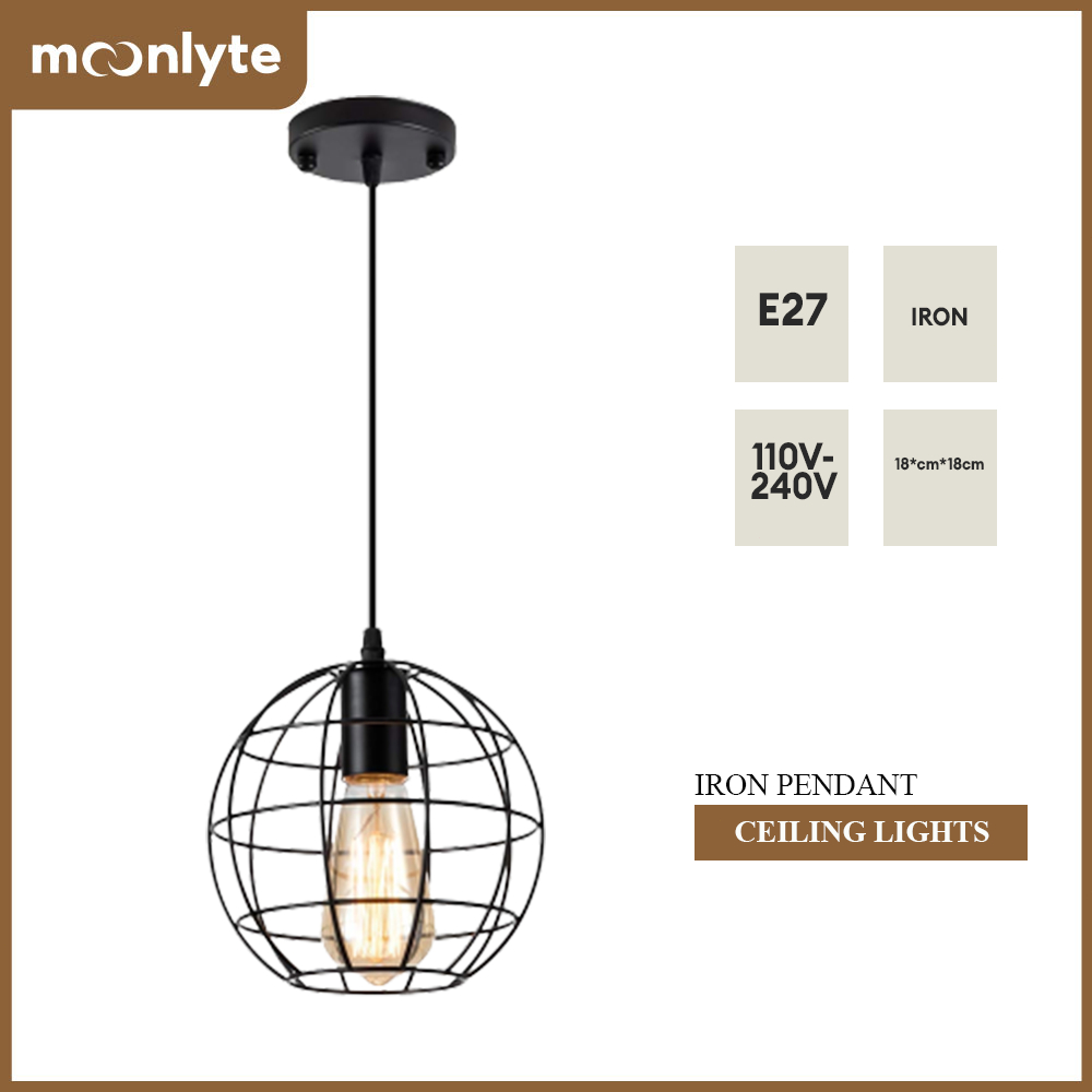 MOONLYTE Iron Pendant | Cage Chandelier Ceiling Light for Kitchen and ...