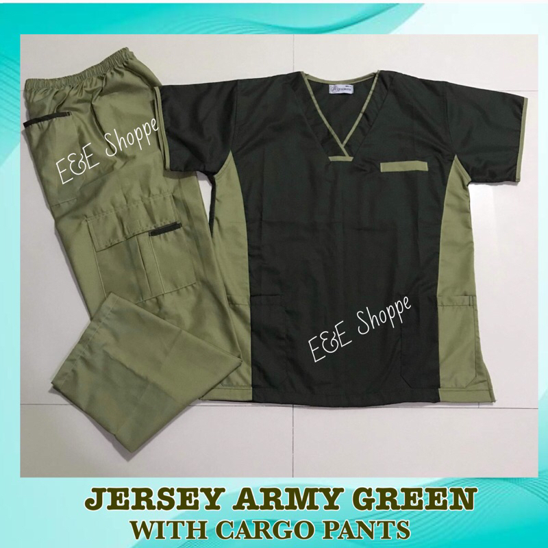 SCRUBSUIT SET - Unisex (JERSEY ARMY GREEN with cargo pants) | Shopee ...