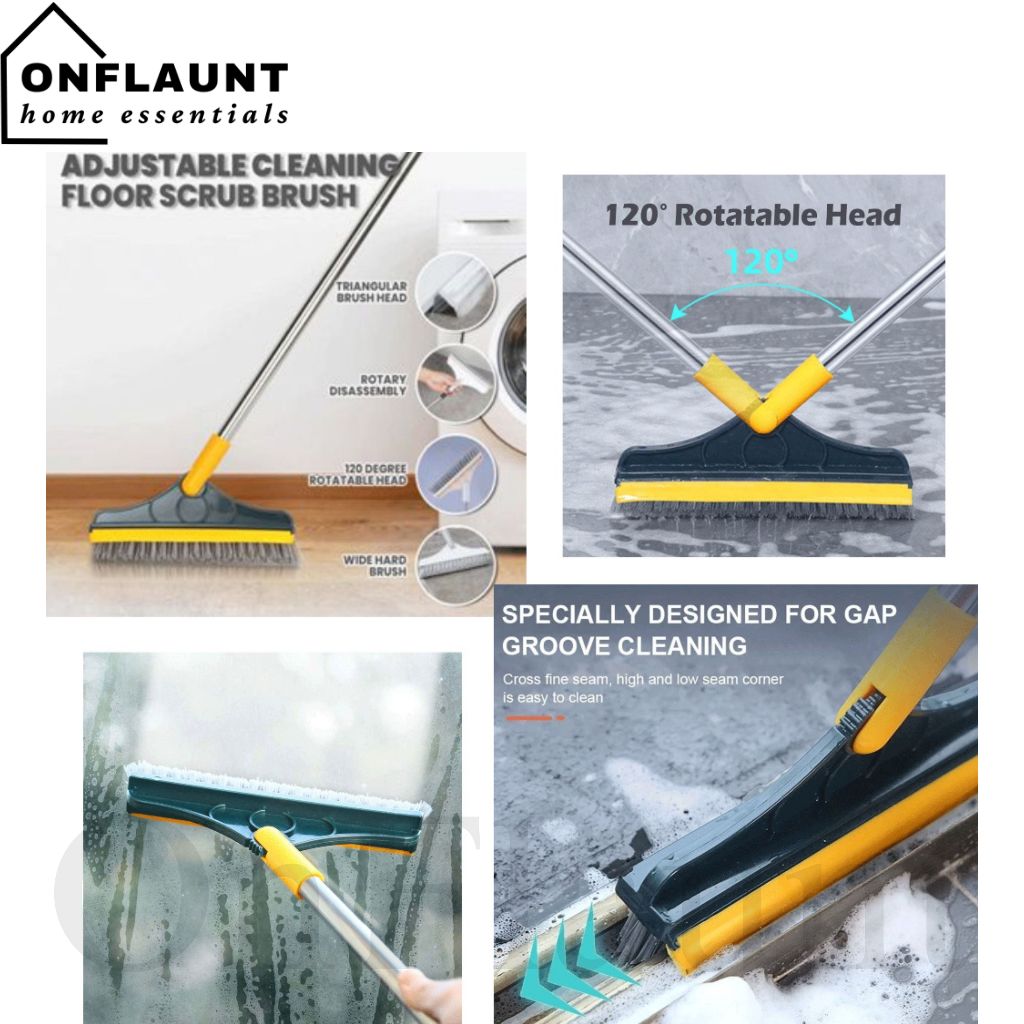 OnFlaunt Adjustable Cleaning Floor Scrub Brush Long Handle Removable ...