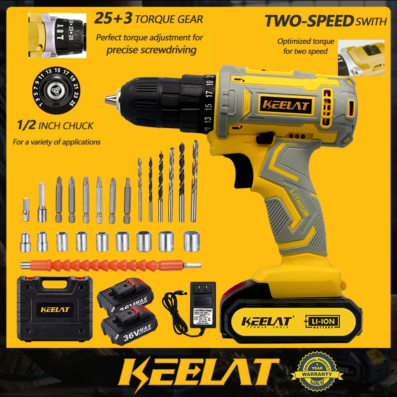 KEELAT 1 Set Cordless Impact Drill Battery Drill Screw Driver Set 3