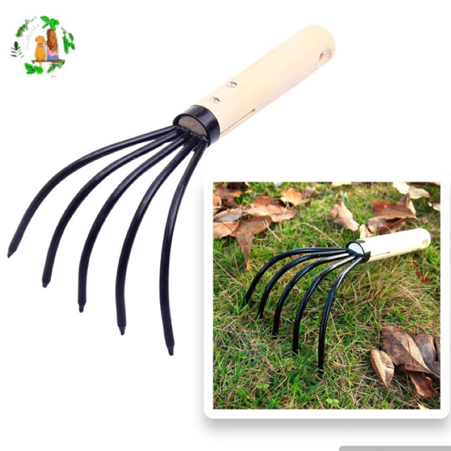 Wood Handle Gardening Rake with 4 tines | heavy duty rake | soil ...