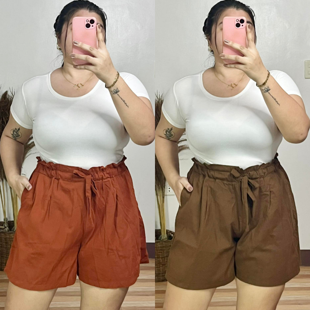 PLUS SIZE PAPER BAG SHORTS OVERSIZED NEW ITEMS GARTERIZED WAIST 32 48 LINEN COTTON FABRIC Shopee Philippines