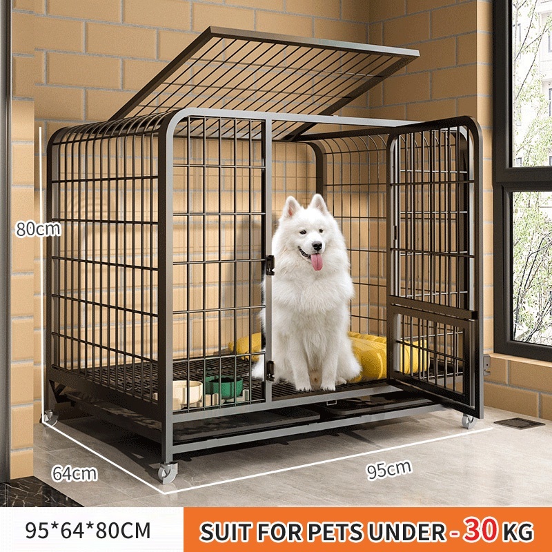 Square Tube Dog Cage Portable Large Space With Wheels 95x64x80Cm Indoor ...