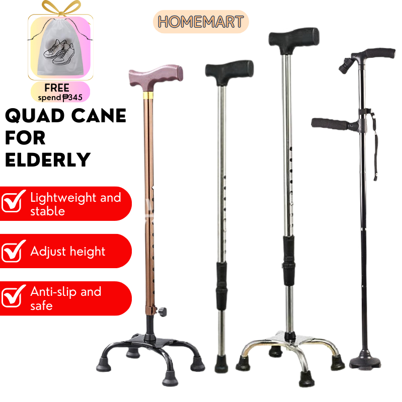 Quad Cane Adult Stainless Tungkod Lightweight Walking Stick 4 Legs