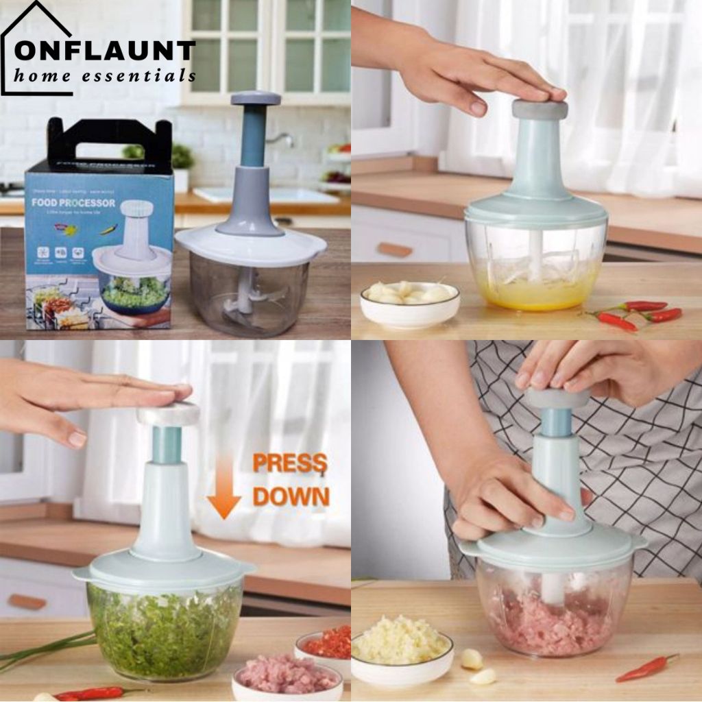 OhhGo Multi-Functional Manual Food Processor, 8 Cup Hand-powered Crank Chopper, Homemade Mincer Blender With Clear Container, For Vegetables Meat Fruits Nuts H