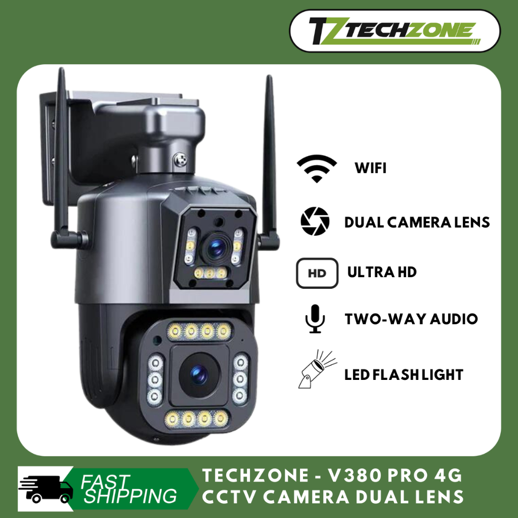 TECHZONE V380 Pro 4g CCTV Camera Dual Lens, Indoor/Outdoor Security