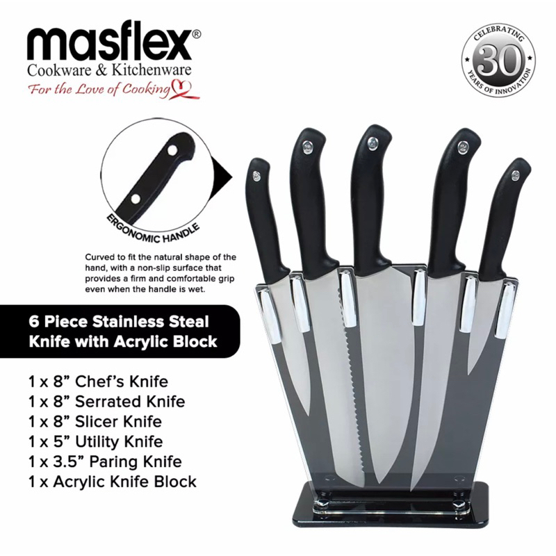 Masflex 6 Piece Stainless Steel Kitchen Knife Set with Acrylic Stand Shopee Philippines