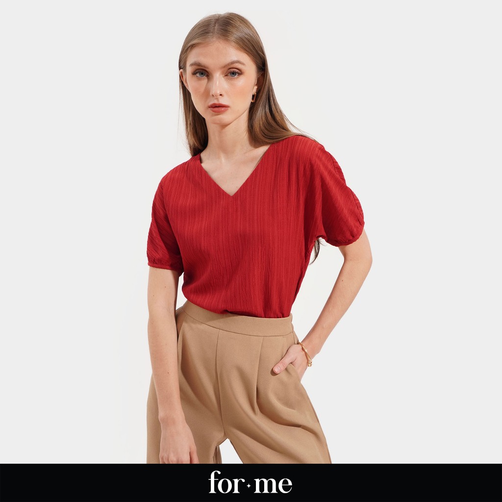 ForMe Extended V-Neck Sleeve Top for Women (Dark Red) | Shopee Philippines