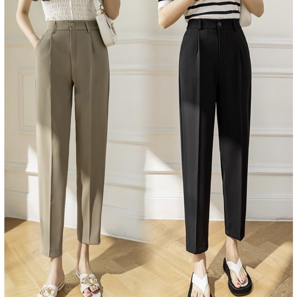 ACHS Women's Suit Pants Korean Style Casual Straight High Waist Pants ...