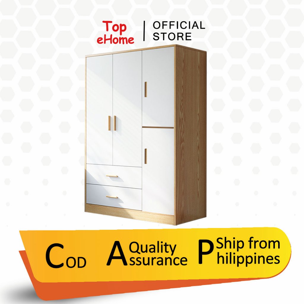 (COD)Simple modern wooden three door multifunctional wardrobe, wardrobe, drawer and