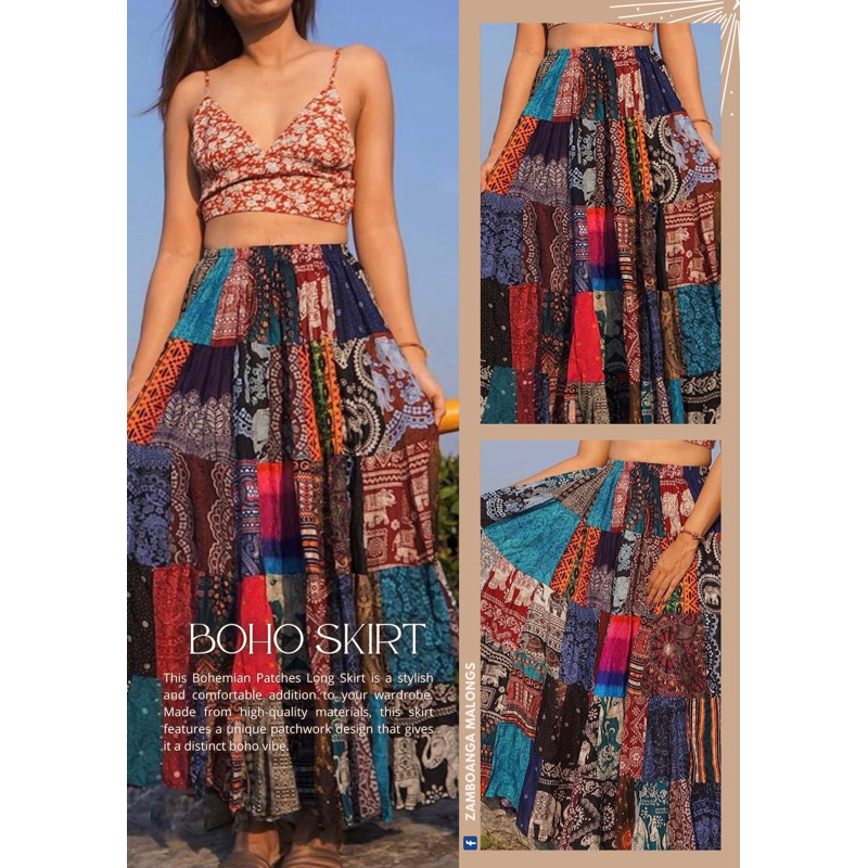 Long Bohemian Skirt With Indian Patches Fits to Medium to 2XL Shopee Philippines