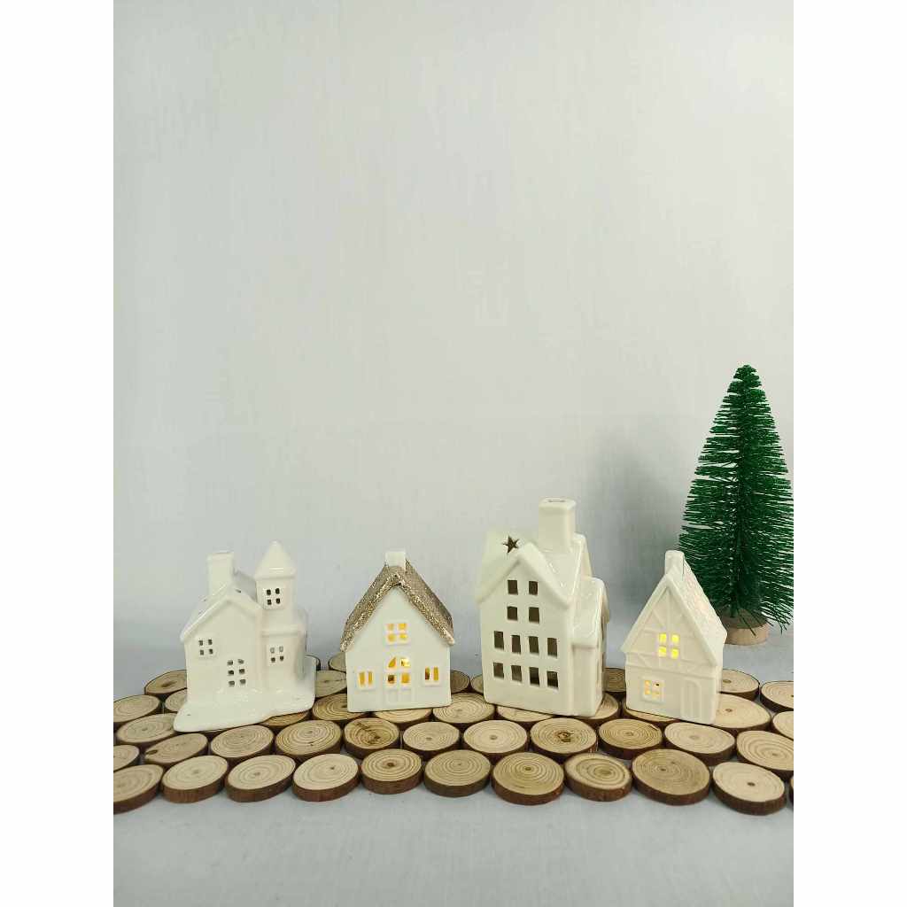 Decorative Ceramic White Christmas Villages Display Home Decor