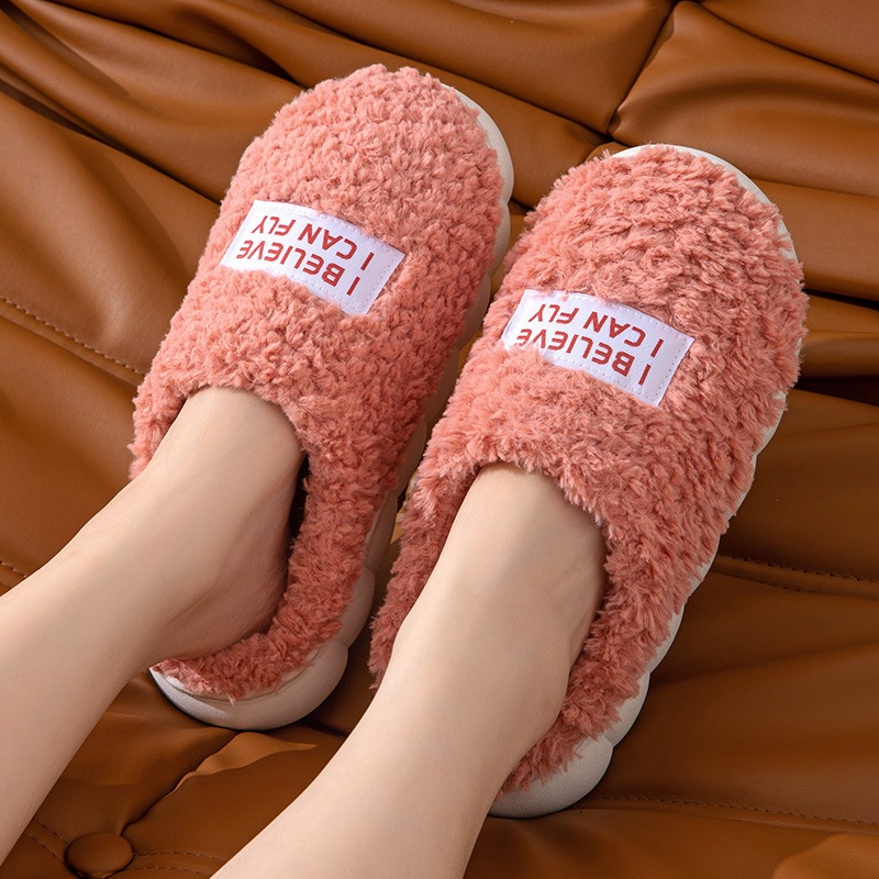 English label home warm thick-soled solid color non-slip cotton ...