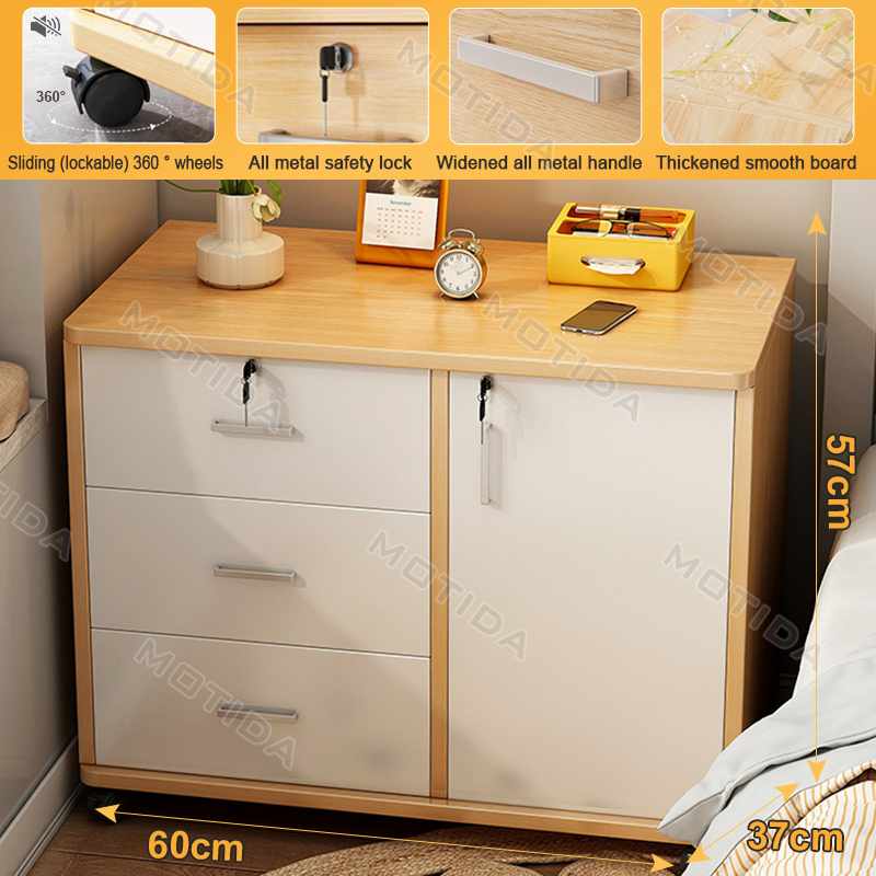 Home Office File Cabinet with Lock Wooden Locker Data Storage Cabinet ...