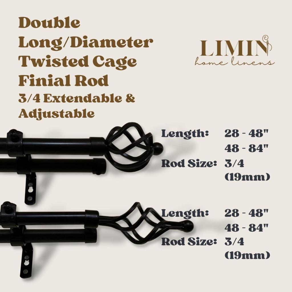 LIMIN Double Long/Diameter Curtain Rod Adjustable 3/4 For