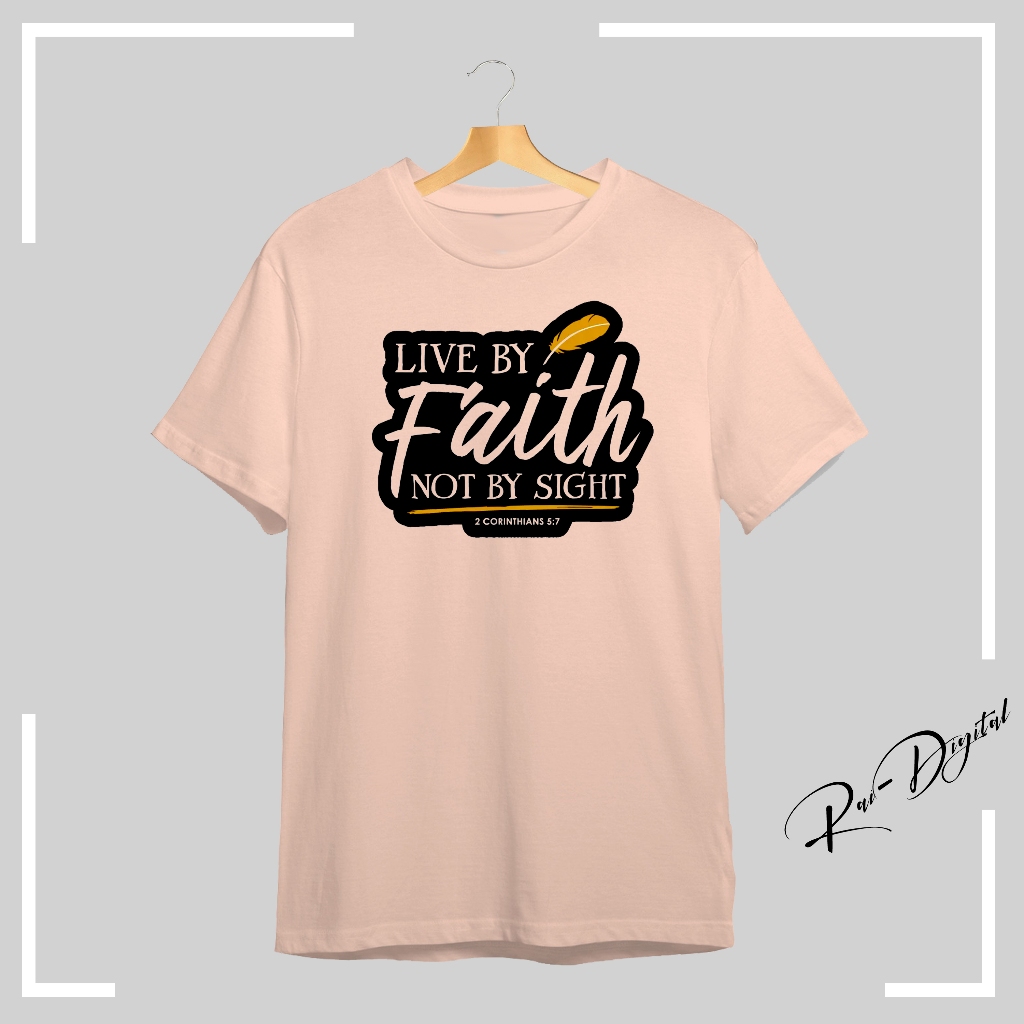 Live By Faith Bible Verse Graphic Colored T Shirt Design For Men and ...