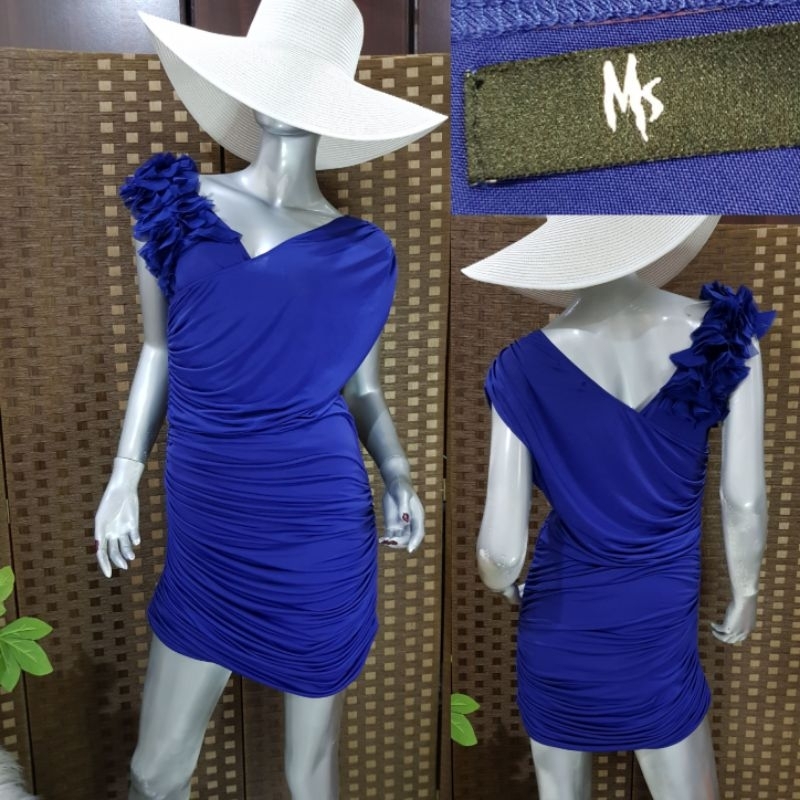 MS SPLASH royal vlue ruched cocktail dress | Shopee Philippines