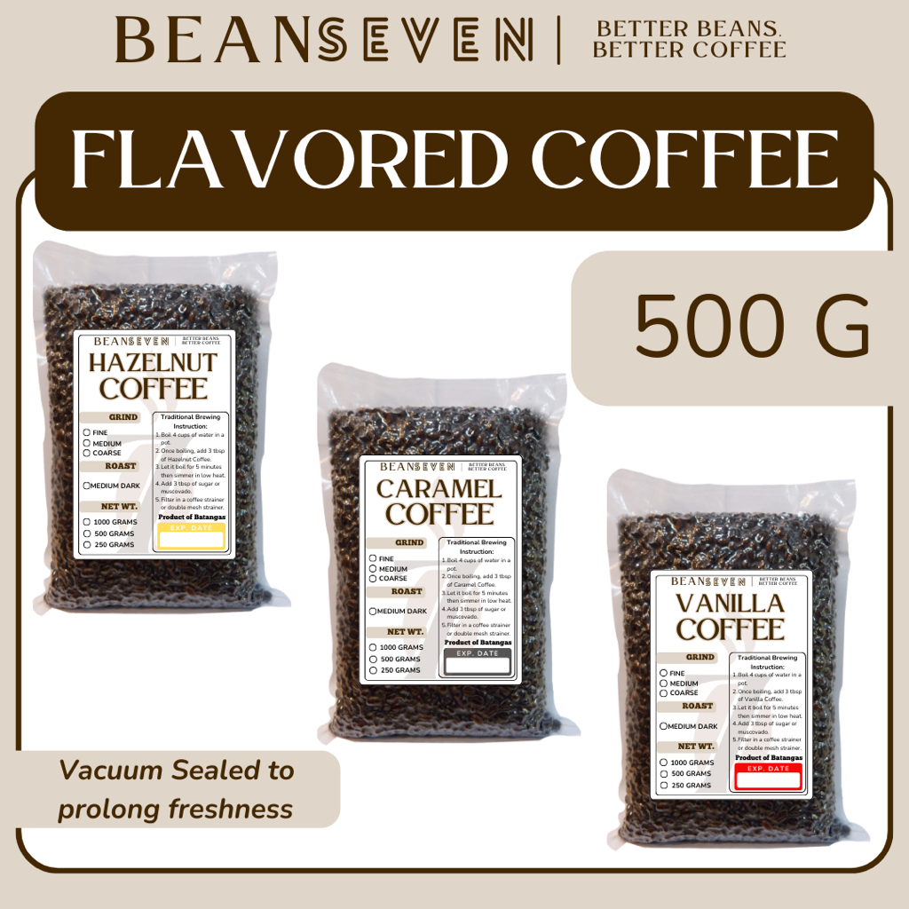 [BS] 500G Hazelnut Caramel Vanilla Flavored Coffee Beans Ground Dark