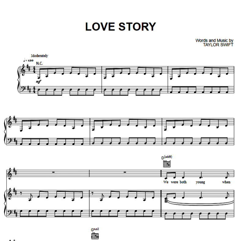 Taylor Swift - Music Piano Sheet (Love Story, Lover, Shake it Off, You ...