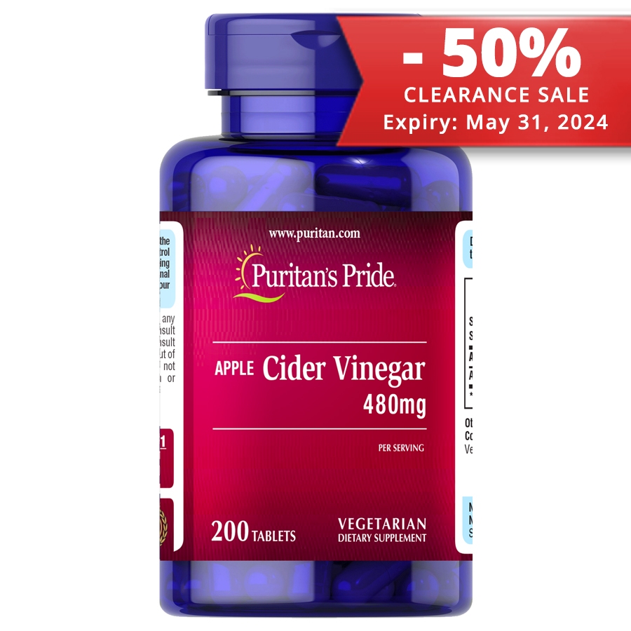 Apple Cider Vinegar 480mg 200 Tablets Puritan's Pride CLEARANCE 50