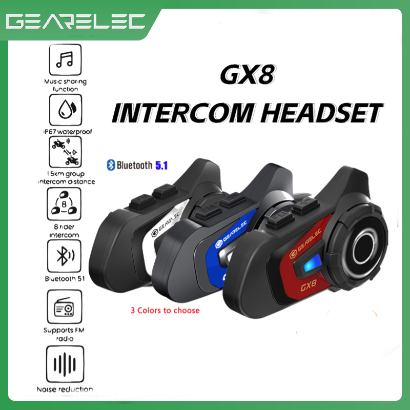GEARELEC GX8 Bluetooth Motorcycle Helmet Headset 1500m Interphone Group
