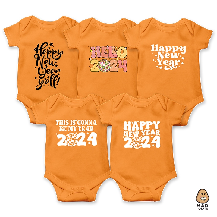 MAD POTATO My First New Year 2024 New Year Apricot Crush Baby Onesie Unisex Romper Onesie