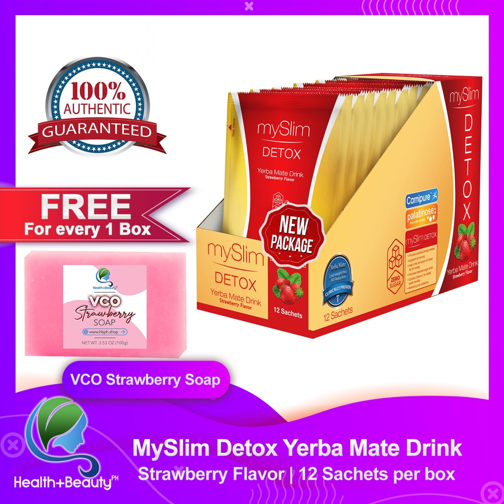 1 BOX of MySlim Yerba Mate Detox Powder Drink 12 Sachets (New Packaging
