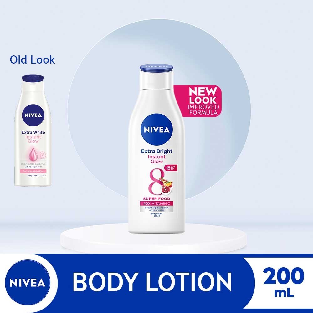 NIVEA Body Lotion Extra Bright Instant Glow SPF15, 200ml Shopee