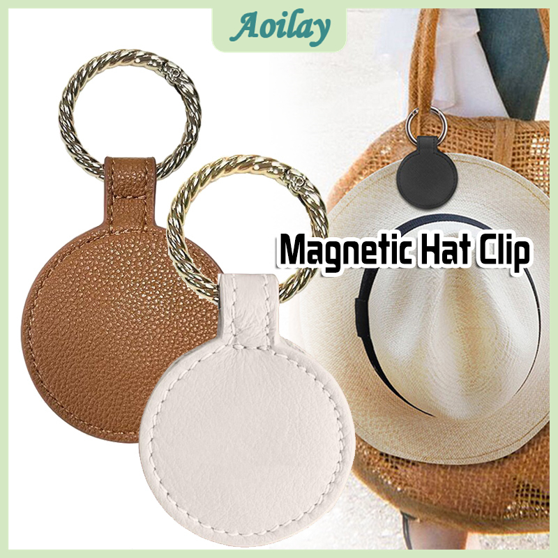 Magnetic Travel Hat Clip PU Leather Hat Clip Outdoor Multi purpose Hat Bag Clip