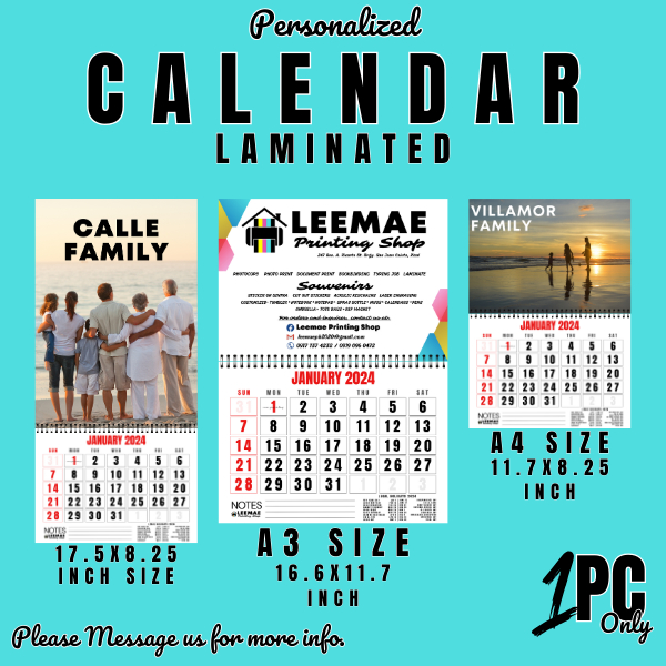 PERSONALIZED/CUSTOMIZED CALENDAR 2024 LAMINATED Shopee Philippines