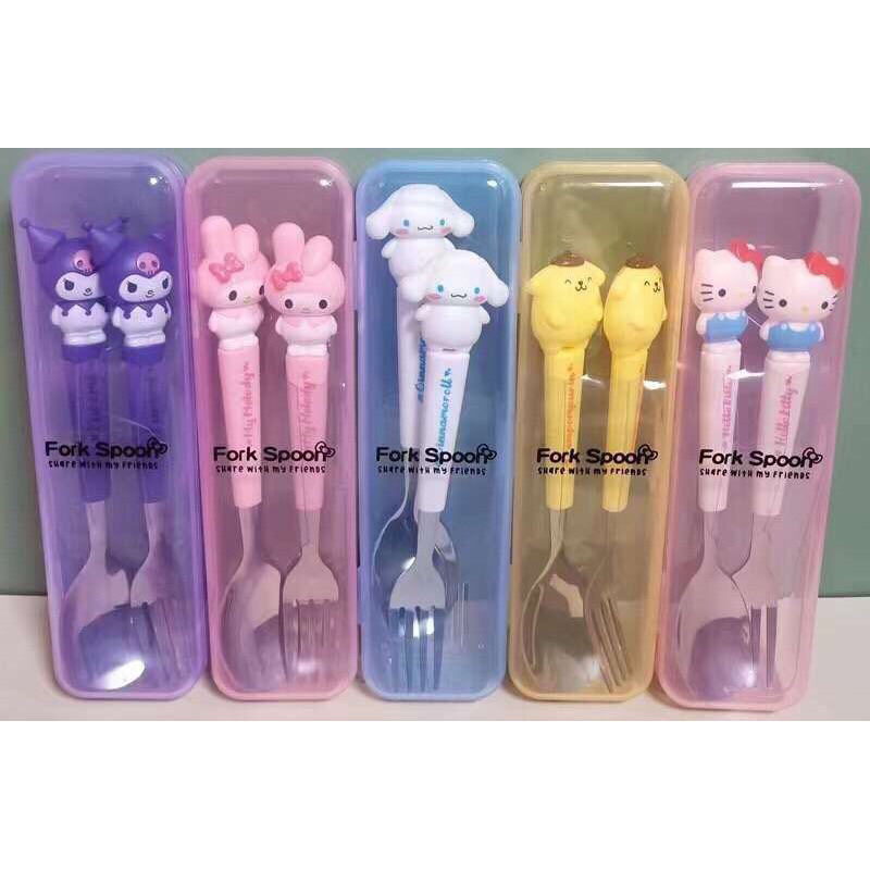 sanrio spoon fork cartoon children's tableware set kuromi melody ...