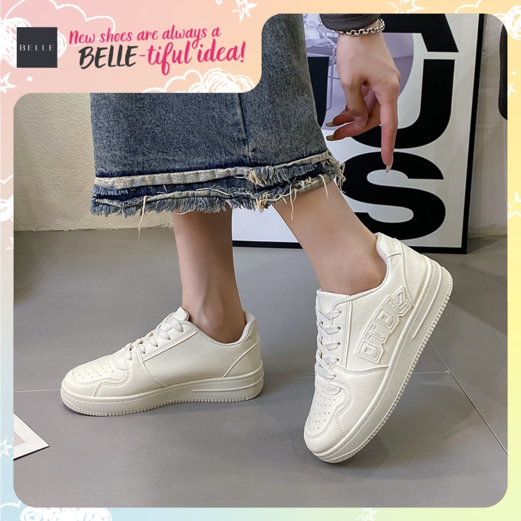 BELLE Low Top Beige Plain Sneakers made with leather Casual