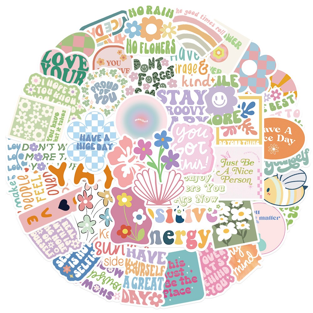 50Pcs Danish Pastel . Positive Slang Series Stickers Waterproof DIY