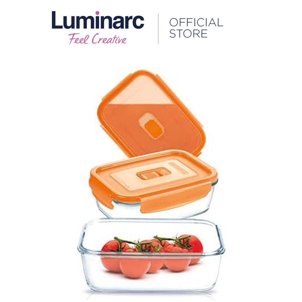 Luminarc N0723 Pure Box 2pc 38cl Rectangular Orange Lid Foodkeeper Set ...