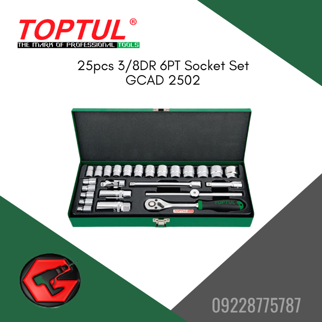 TOPTUL 25pcs 3/8DR 6PT Socket Set GCAD2502 | Shopee Philippines