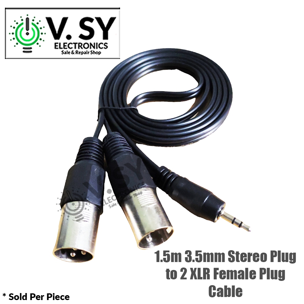 1.5M 3.5mm Male Stereo Plug to 2 XLR Male / Female Plug Cable TRS Audio
