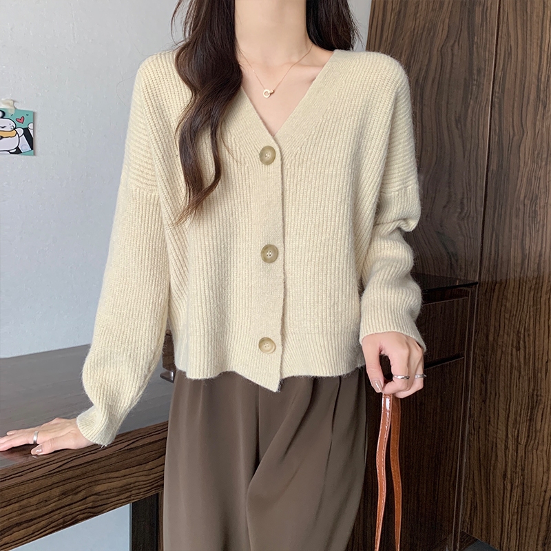 Korean knit sweater female Gentle wind V neck Versatile Loose long ...