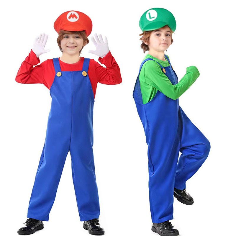 Halloween Costume COS Super Mario Luigi Brothers Costume Boys and Girls ...