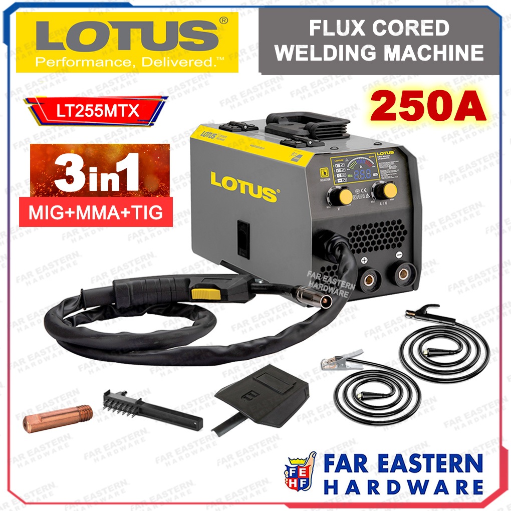 LOTUS Flux Cored Welding Machine Gasless 250A 3in1 MIG TIG MMA Welder