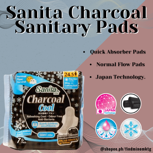 SANITA CHARCOAL SANITARY PADS Regular with Wings 7 Pads x Pack Sanita