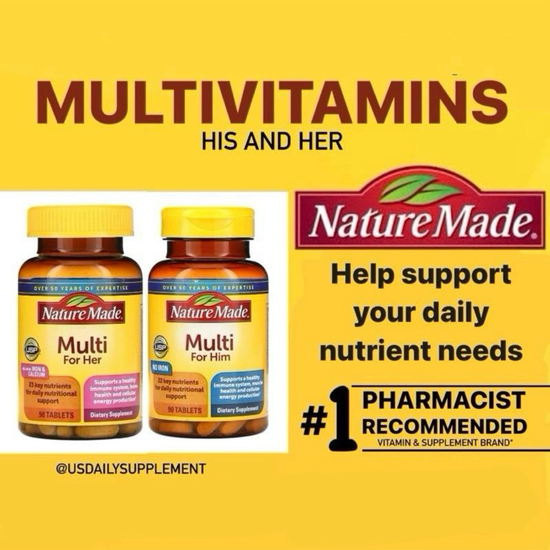 [onhand] Nature Made Multivitamins For Him And For Her 90 Tablets Daily