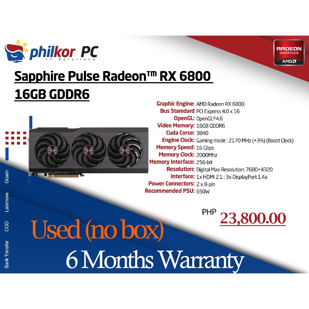 Sapphire pulse Radeon RX 6800 16GB GDDR6 | Shopee Philippines