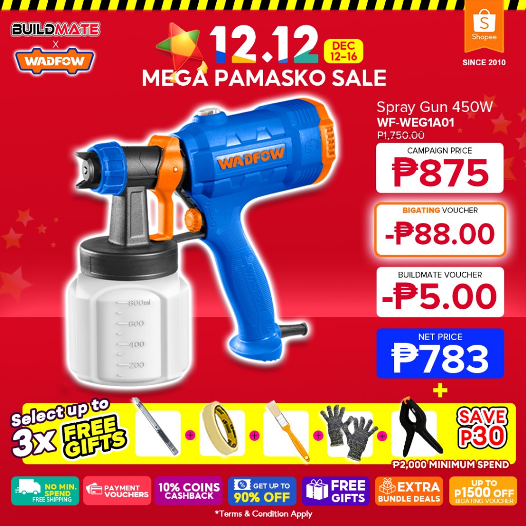 BUILDMATE Wadfow HVLP Electric Spray Gun 450W 800ML Power Paint Zoom