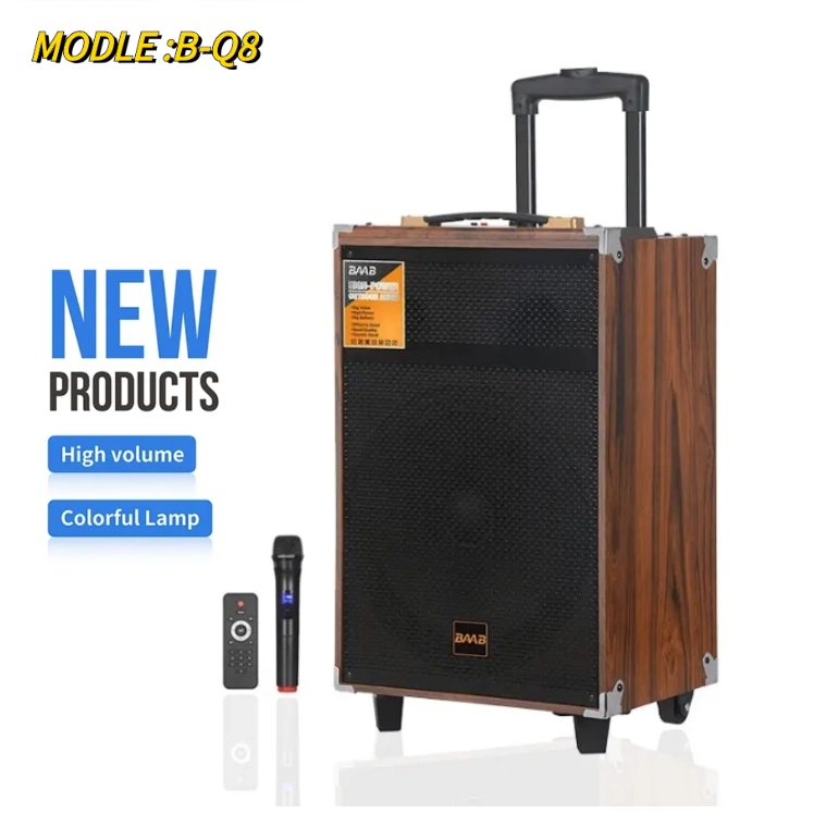 B-Q8 6000W Rechargeable Amplifier Speaker 8 Inch Wood Trolley Bluetooth ...