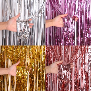 Silver Foil Curtains for Decoration- Fringe backdrop curtains (6X3FT)